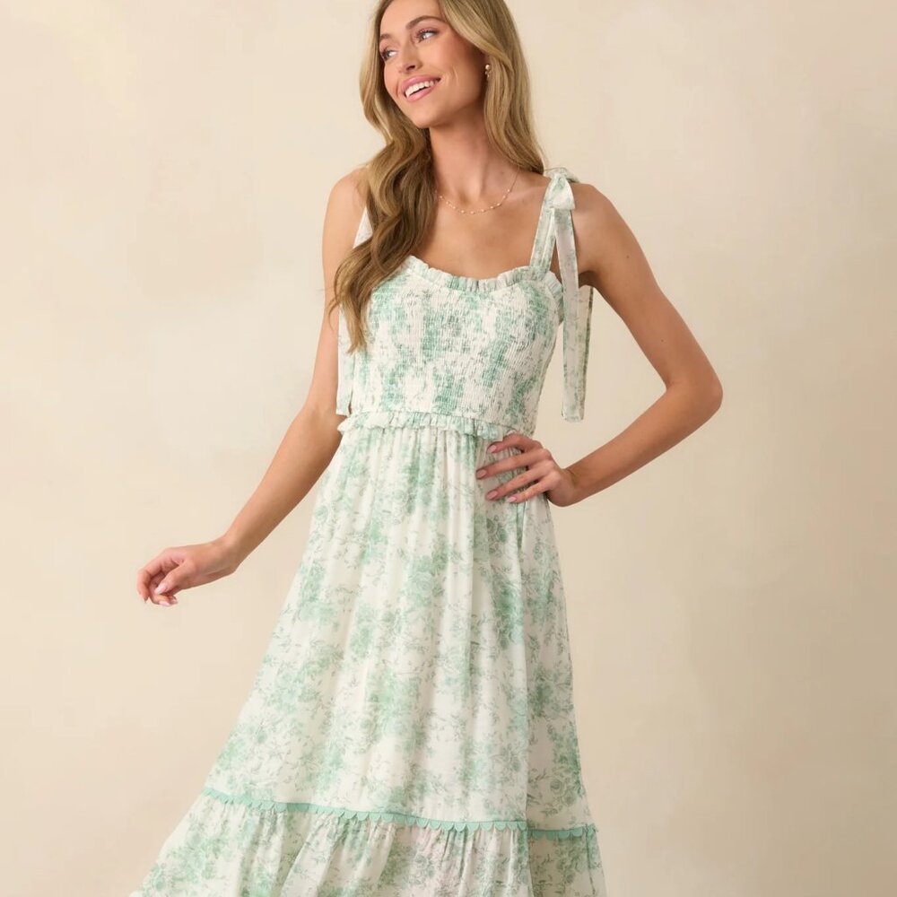 Blu Pepper White and Mint Floral Midi Dress